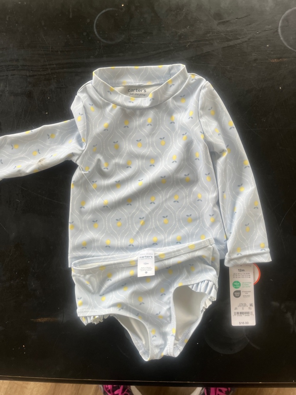 Carter's Pale Blue Long-Sleeve Rash Guard with Yellow Lemon Print